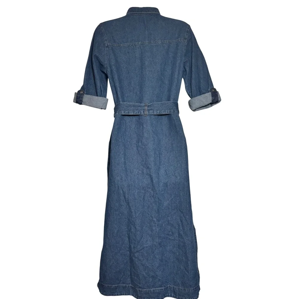 Friends Like These Denim Belted Midi Shirtdress Medium Wash Sz 4 Utility Rodeo - Picture 3 of 9